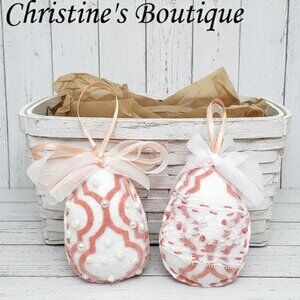Handmade set of two felt easter eggs - peachy and white colors,